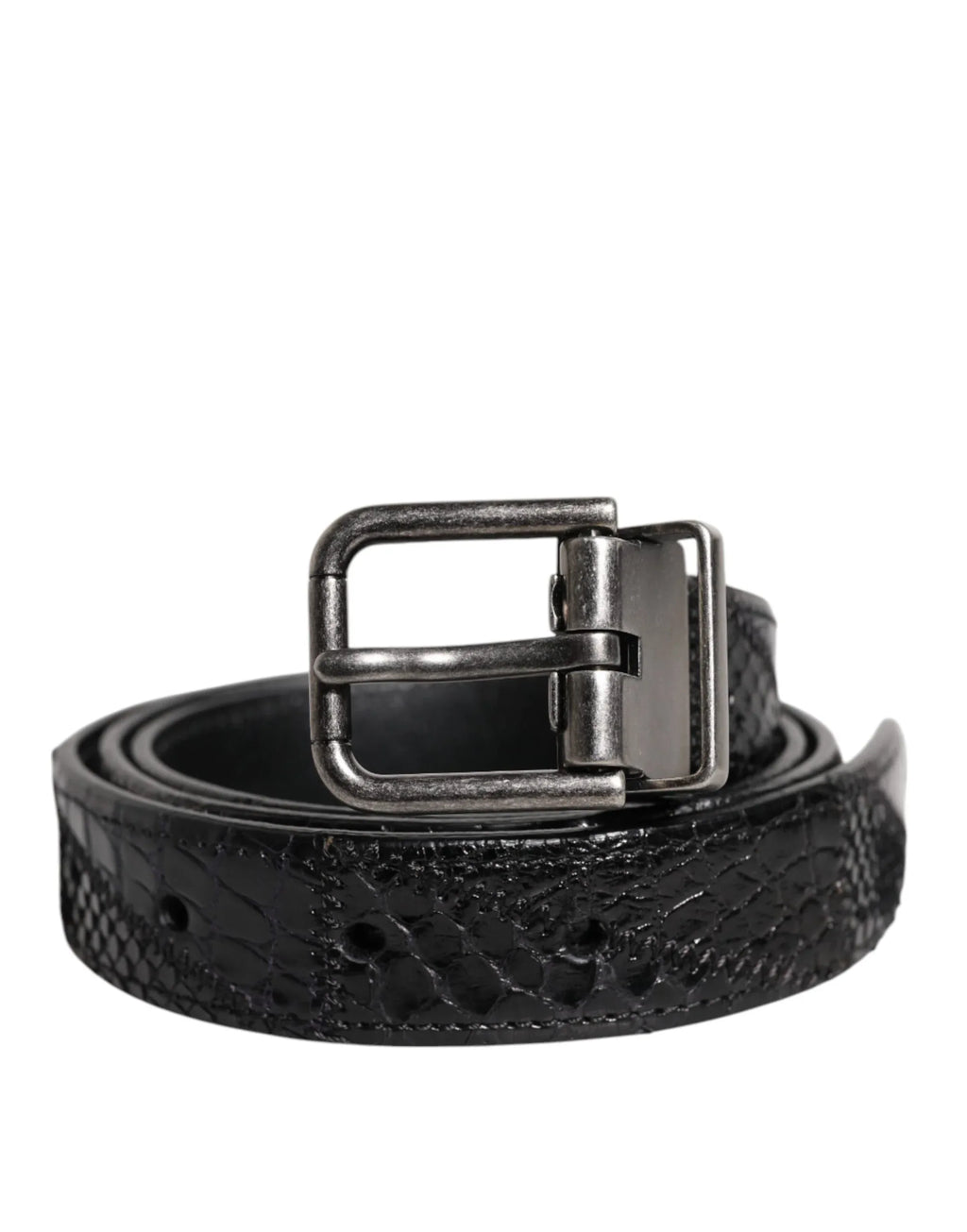 Dolce & Gabbana Black Exotic Leather Metal Logo Buckle Belt - Zeiniez