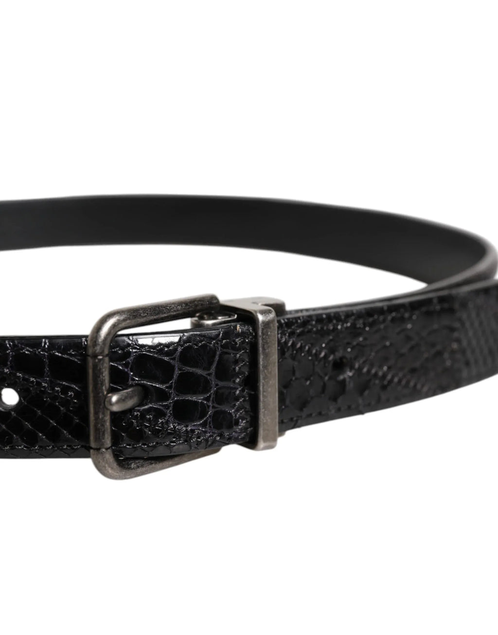 Dolce & Gabbana Black Exotic Leather Metal Logo Buckle Belt - Zeiniez