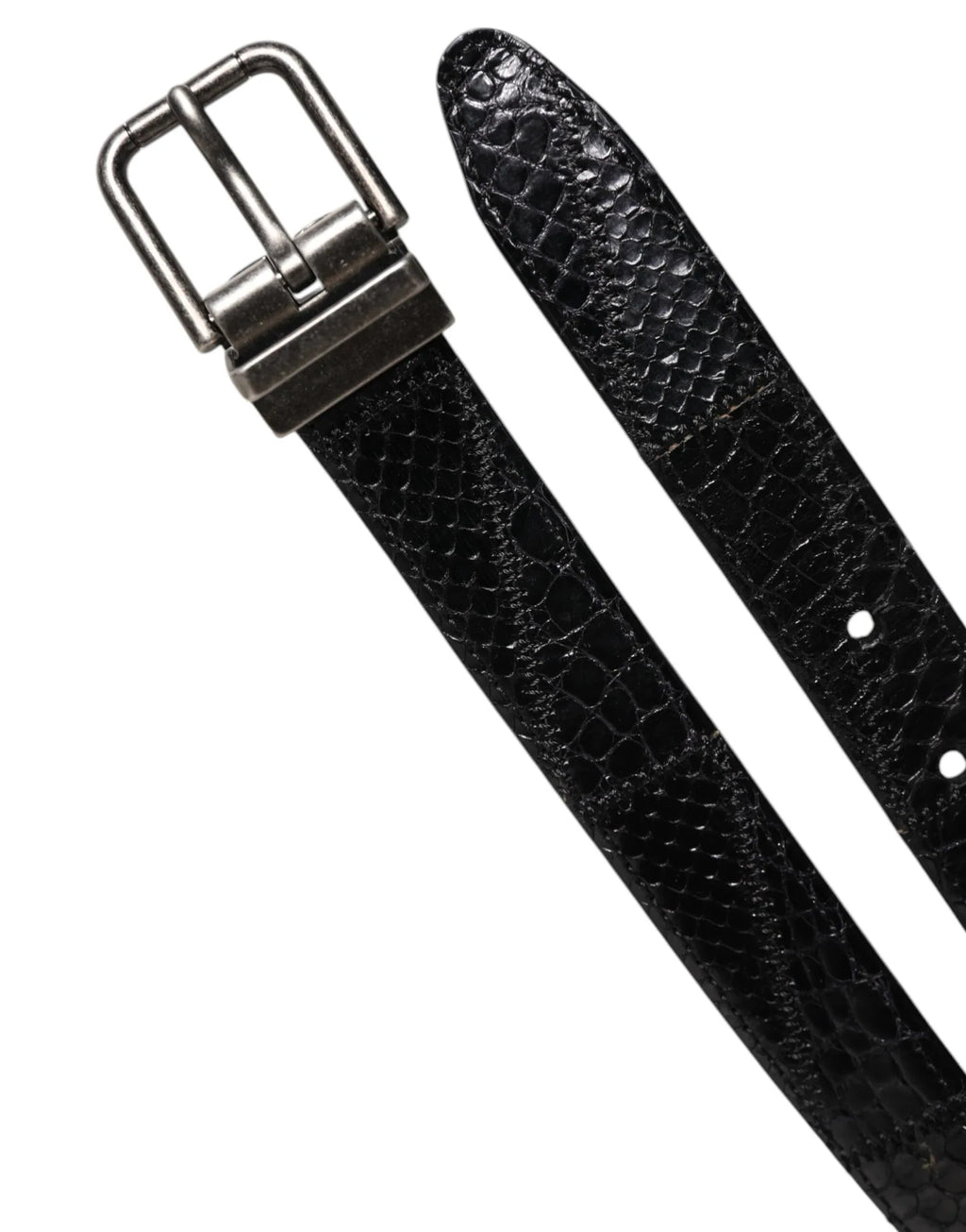 Dolce & Gabbana Black Exotic Leather Metal Logo Buckle Belt - Zeiniez