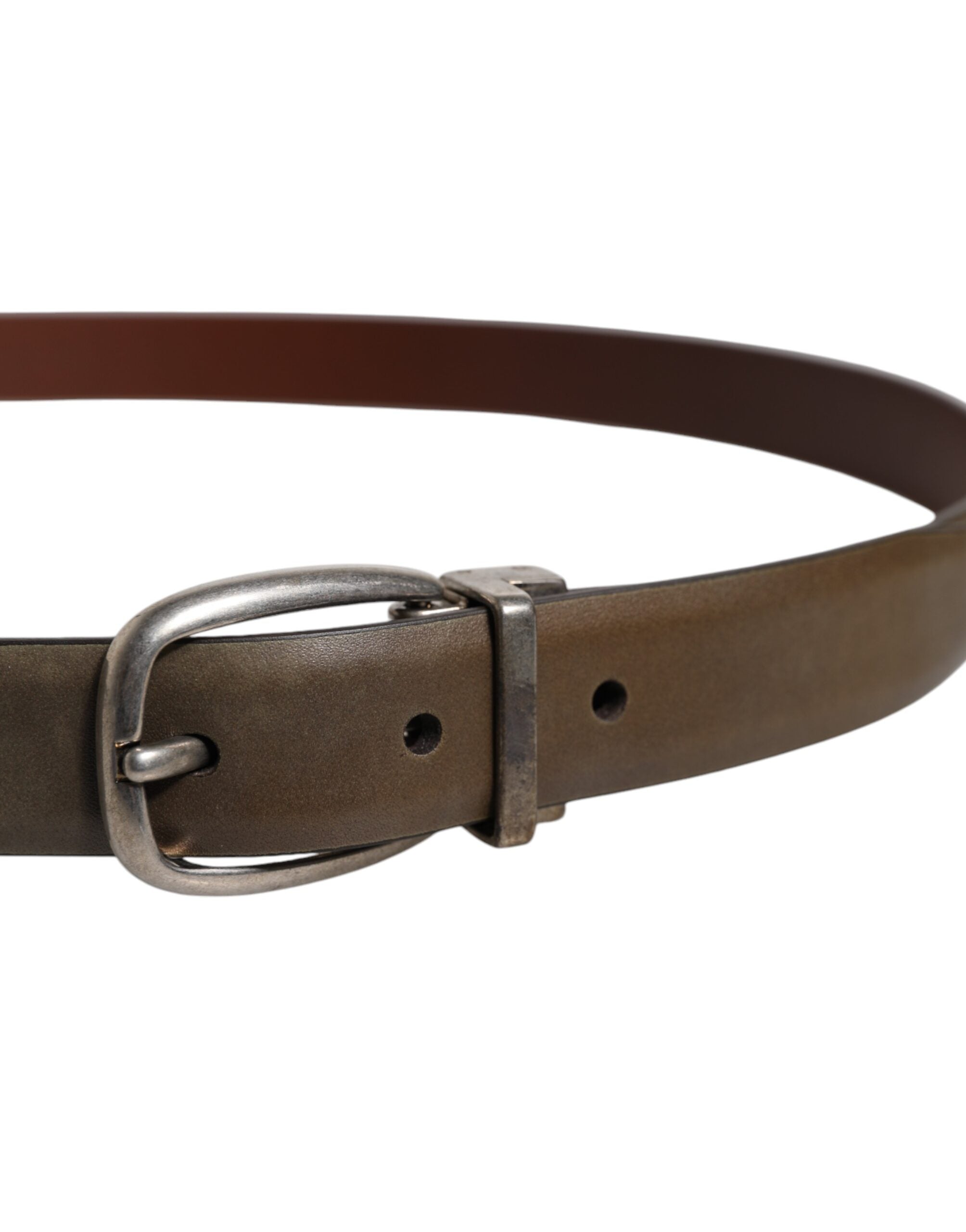 Dolce & Gabbana Brown Leather Classic Metal Logo Buckle Belt - Zeiniez