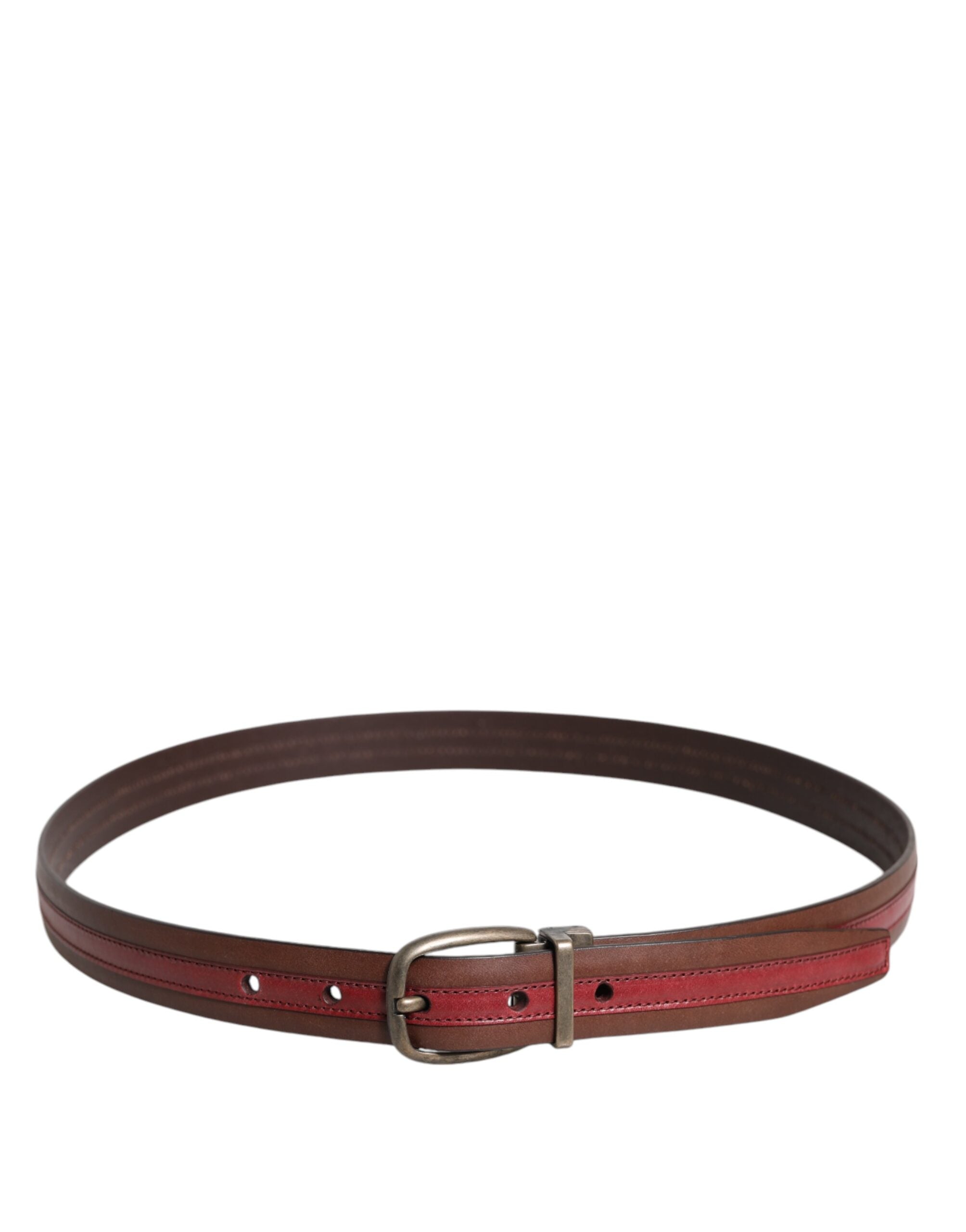 Dolce & Gabbana Burgundy Leather Metal Logo Buckle Belt - Zeiniez
