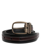 Dolce & Gabbana Black Burgundy Calfskin Metal Logo Buckle Belt - Zeiniez