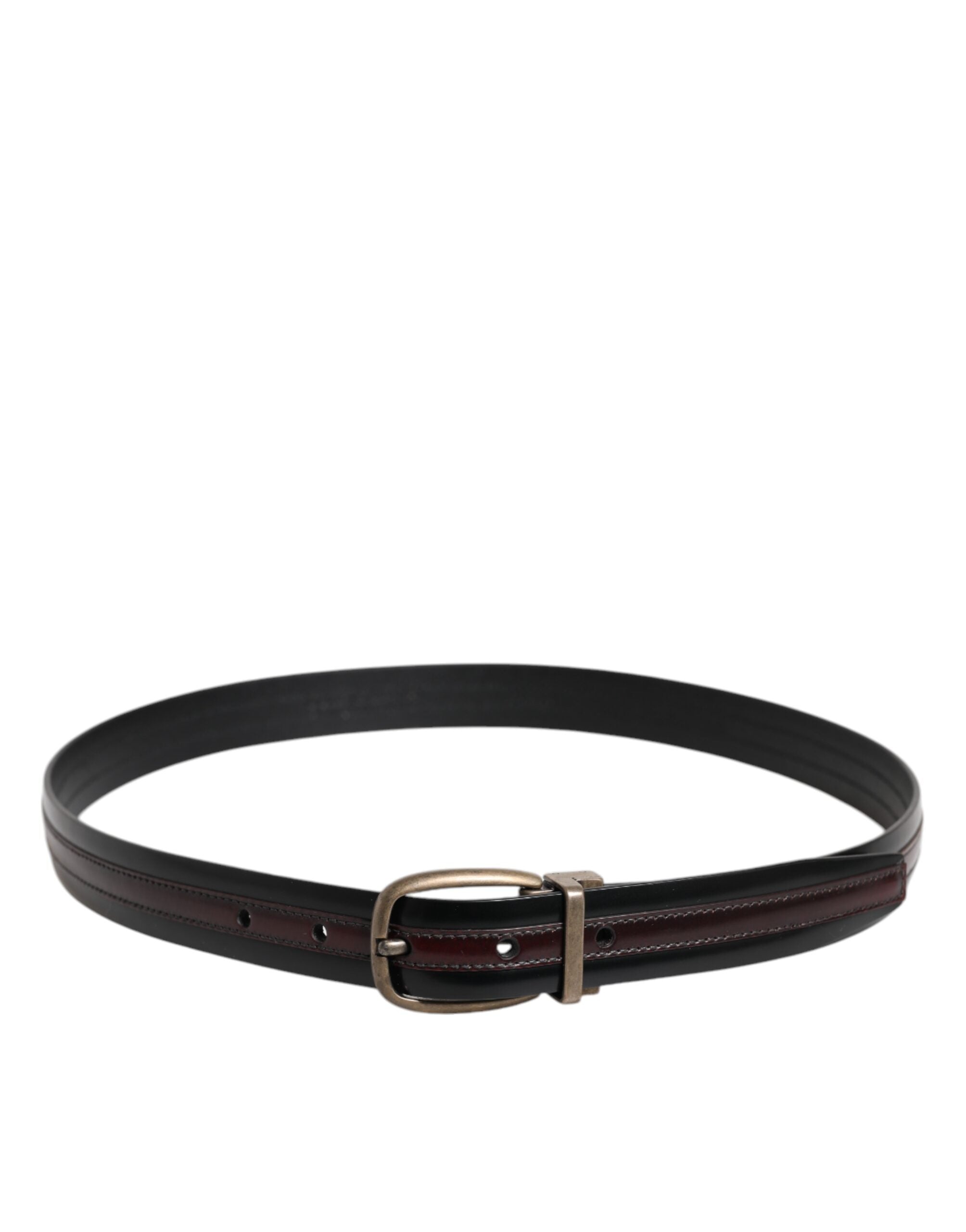 Dolce & Gabbana Black Burgundy Calfskin Metal Logo Buckle Belt - Zeiniez