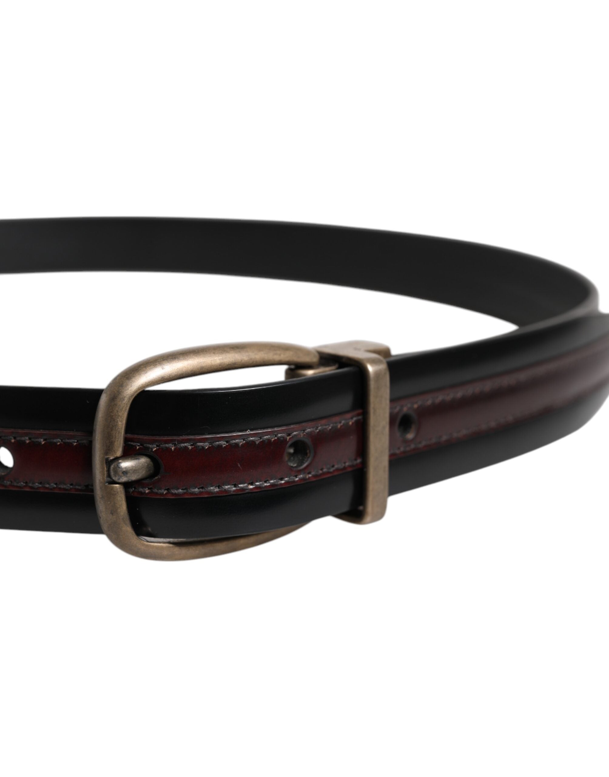 Dolce & Gabbana Black Burgundy Calfskin Metal Logo Buckle Belt - Zeiniez