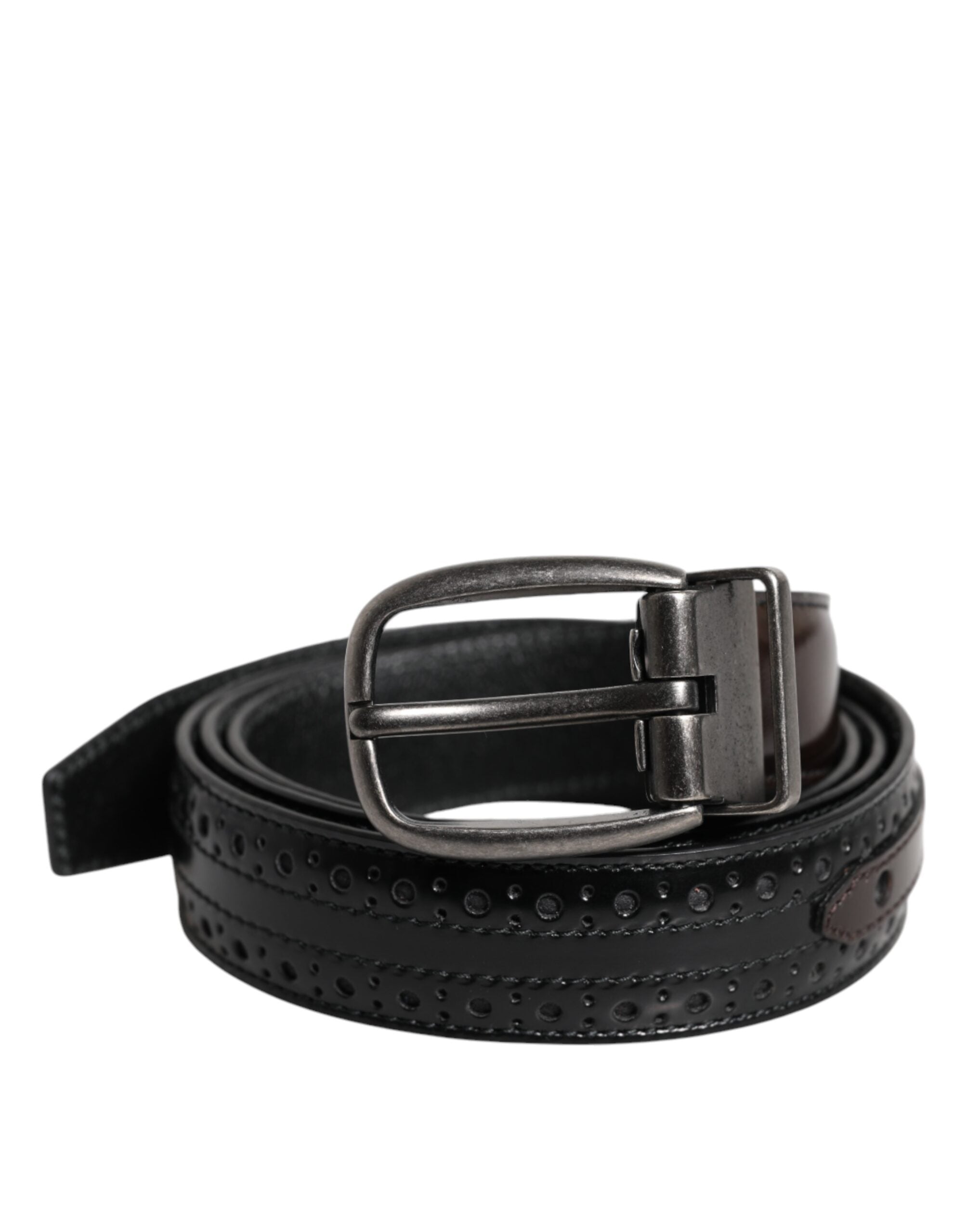 Dolce & Gabbana Black Brown Leather Classic Metal Buckle Belt - Zeiniez