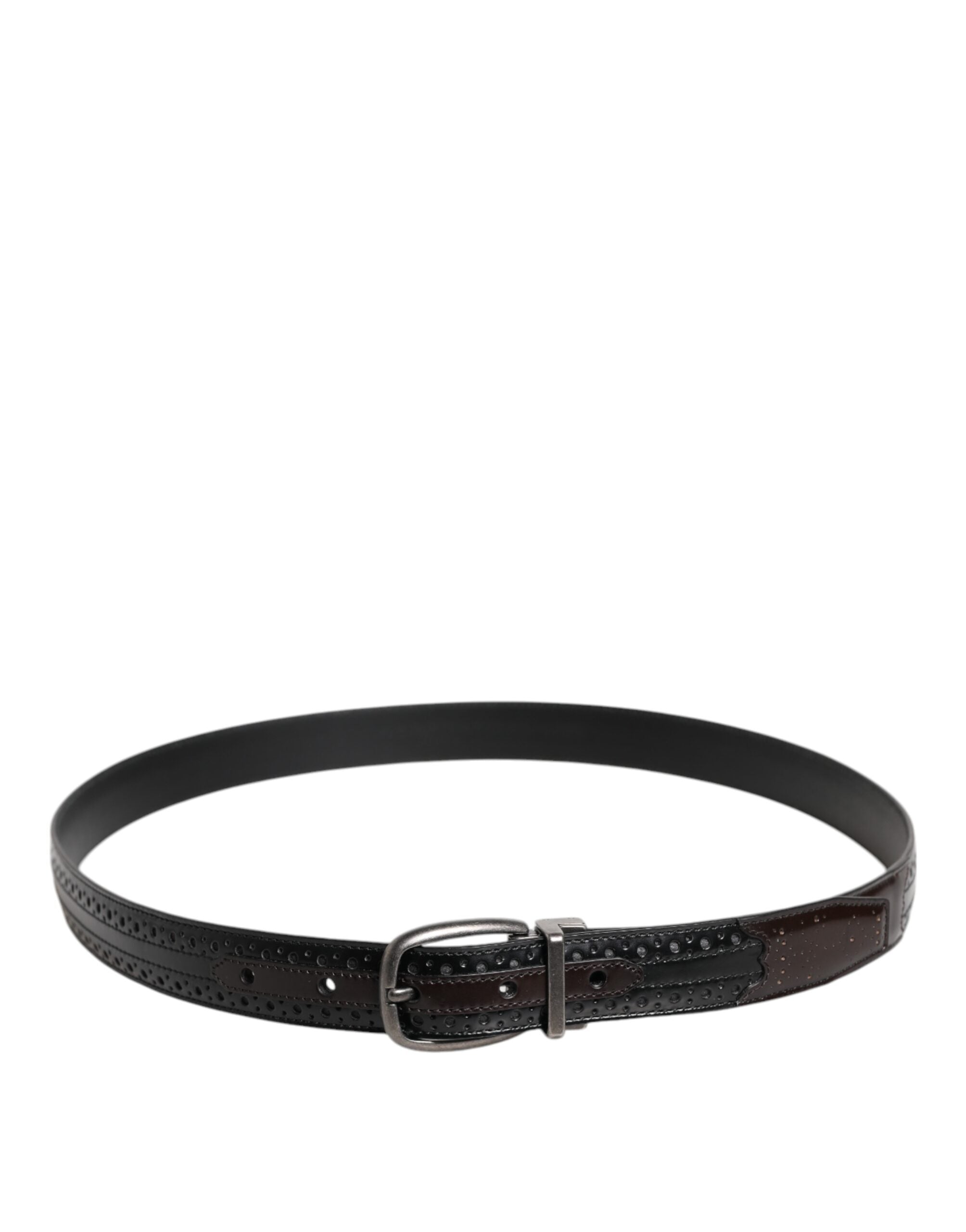 Dolce & Gabbana Black Brown Leather Classic Metal Buckle Belt - Zeiniez