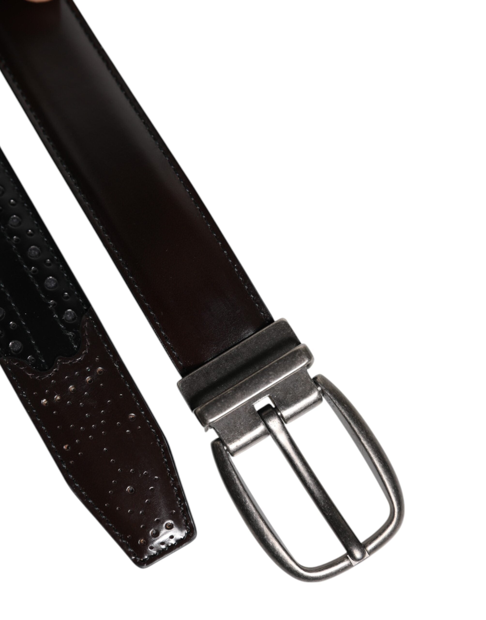 Dolce & Gabbana Black Brown Leather Classic Metal Buckle Belt - Zeiniez