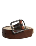 Dolce & Gabbana Brown Jute Leather Woven Metal Buckle Belt - Zeiniez