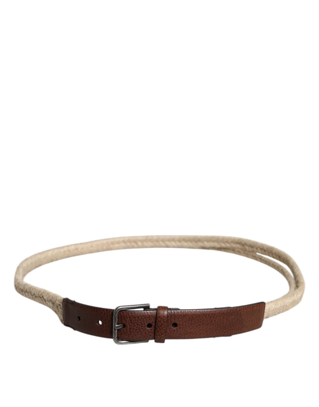 Dolce & Gabbana Brown Jute Leather Woven Metal Buckle Belt - Zeiniez