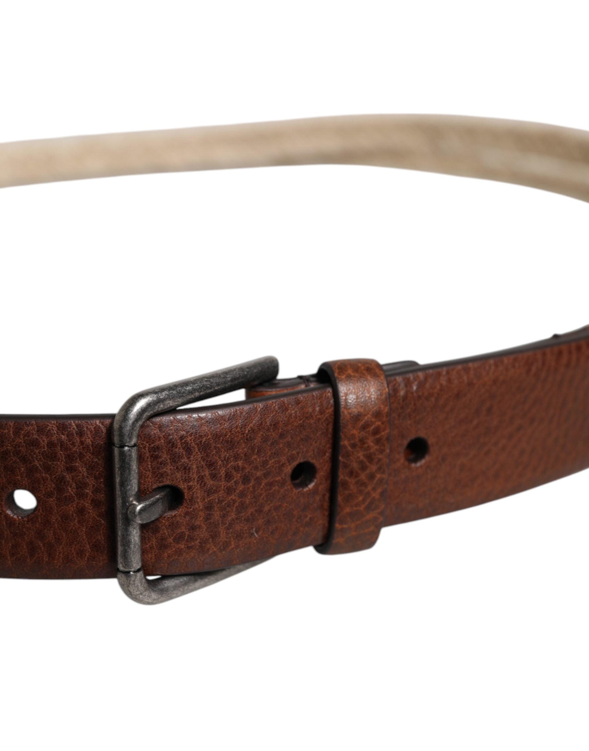 Dolce & Gabbana Brown Jute Leather Woven Metal Buckle Belt - Zeiniez