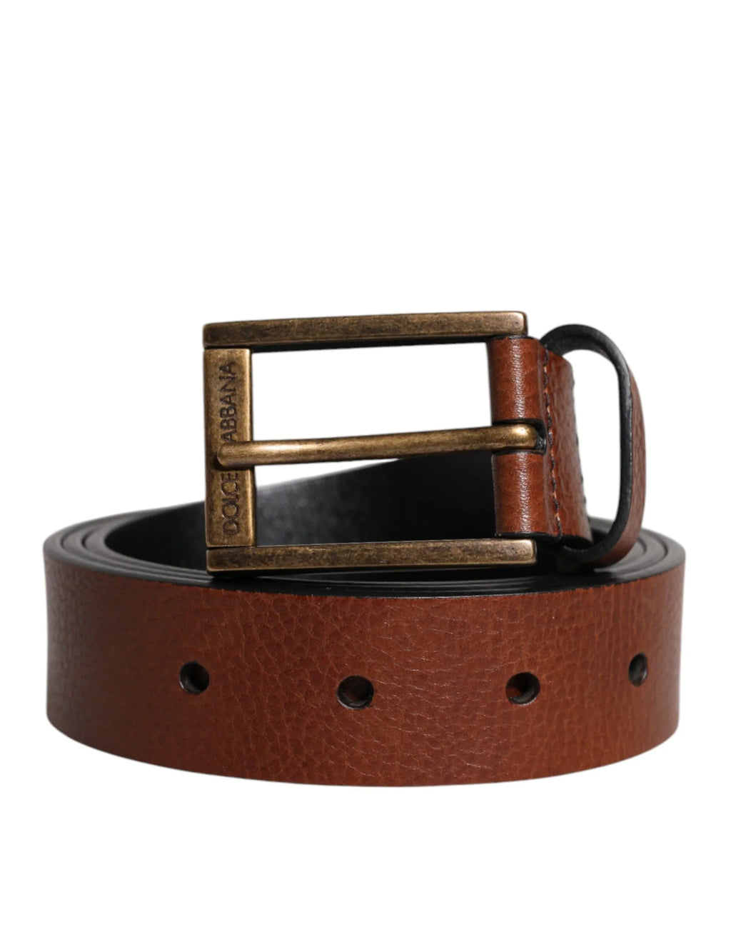 Dolce & Gabbana Brown Calf Leather Classic Metal Buckle Belt - Zeiniez