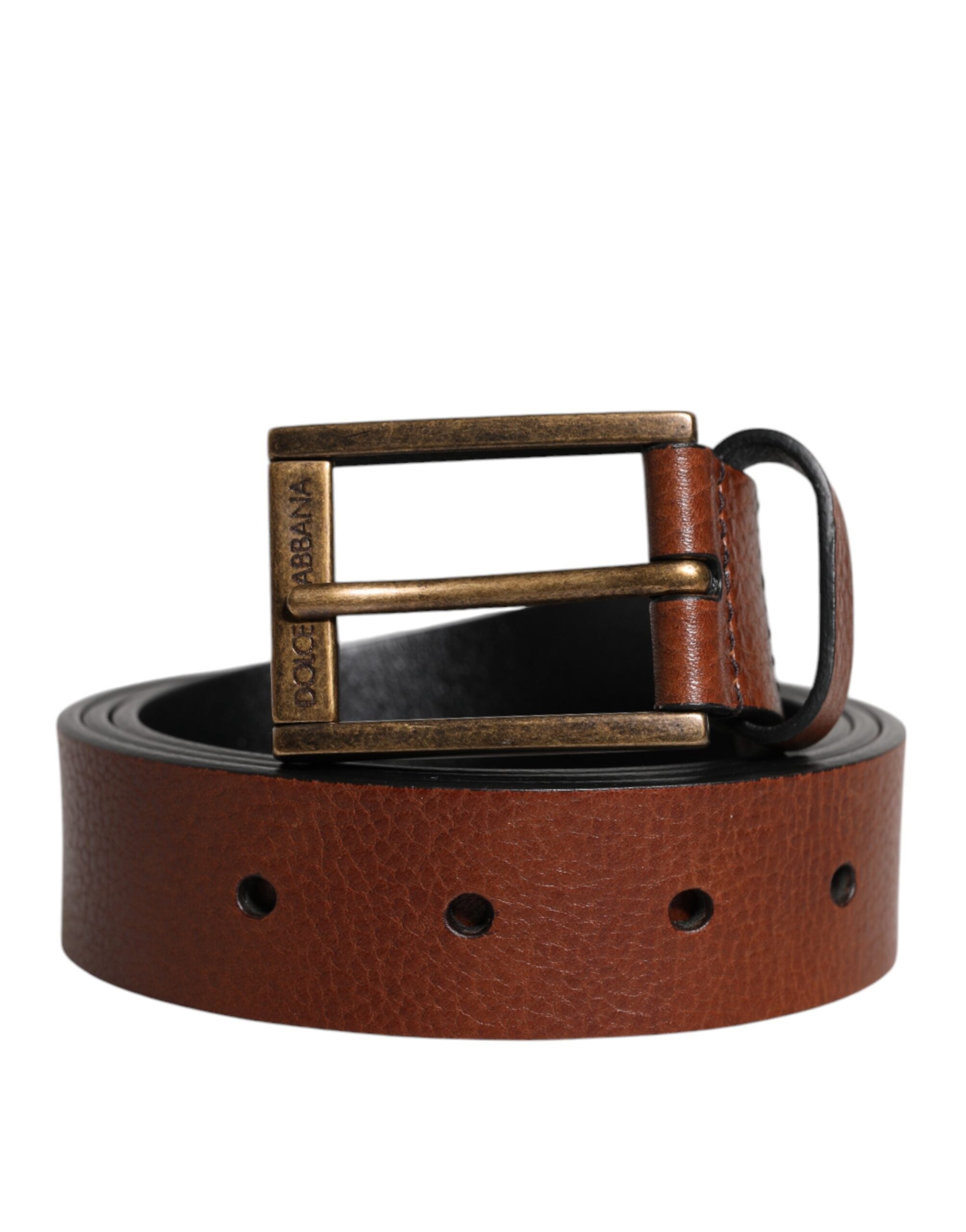 Dolce & Gabbana Brown Calf Leather Classic Metal Buckle Belt - Zeiniez