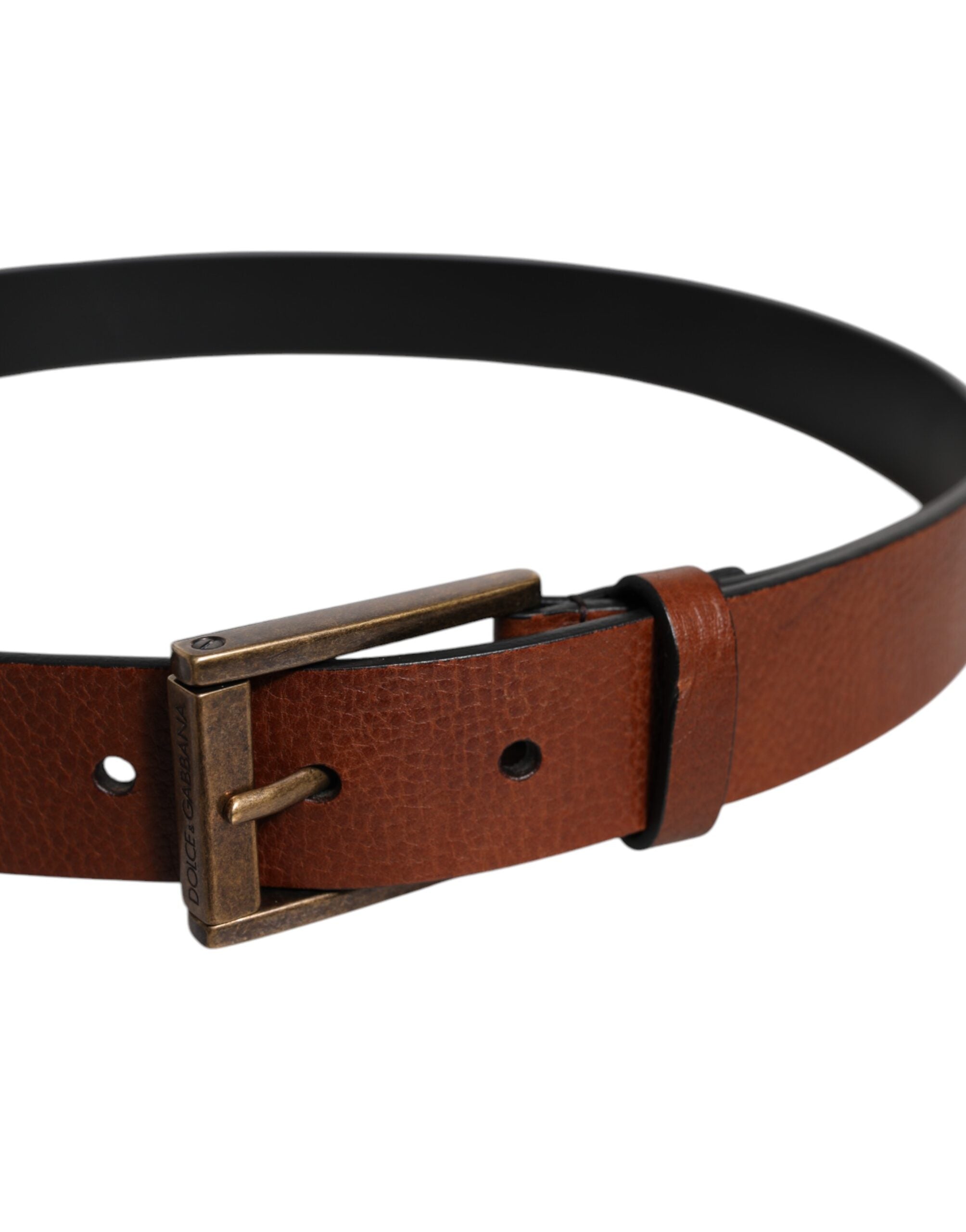Dolce & Gabbana Brown Calf Leather Classic Metal Buckle Belt - Zeiniez