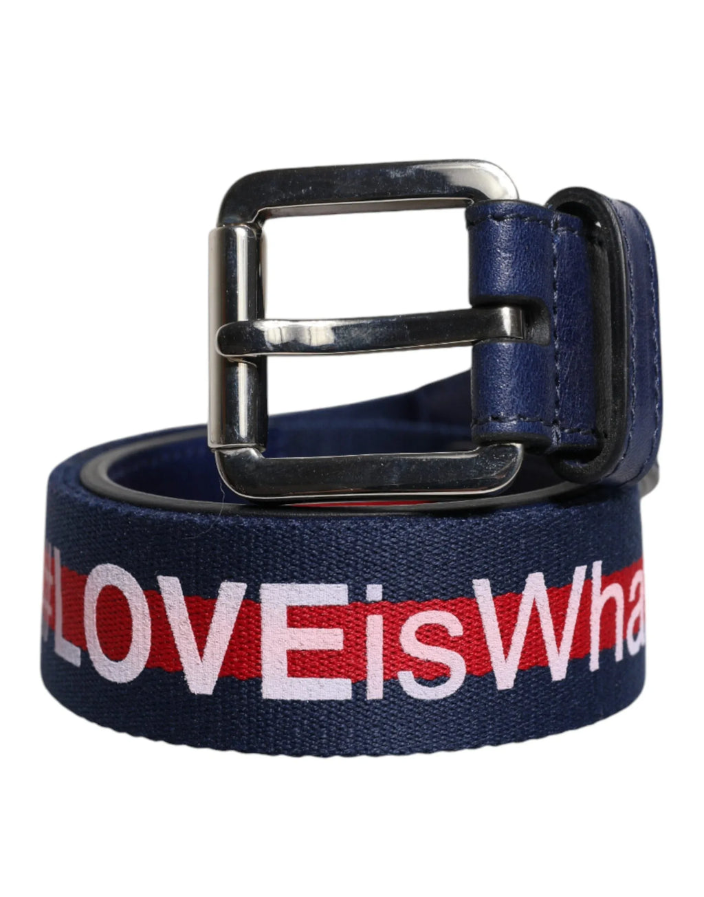 Dolce & Gabbana Blue Cotton Leather Printed Metal Buckle Belt - Zeiniez