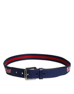 Dolce & Gabbana Blue Cotton Leather Printed Metal Buckle Belt - Zeiniez