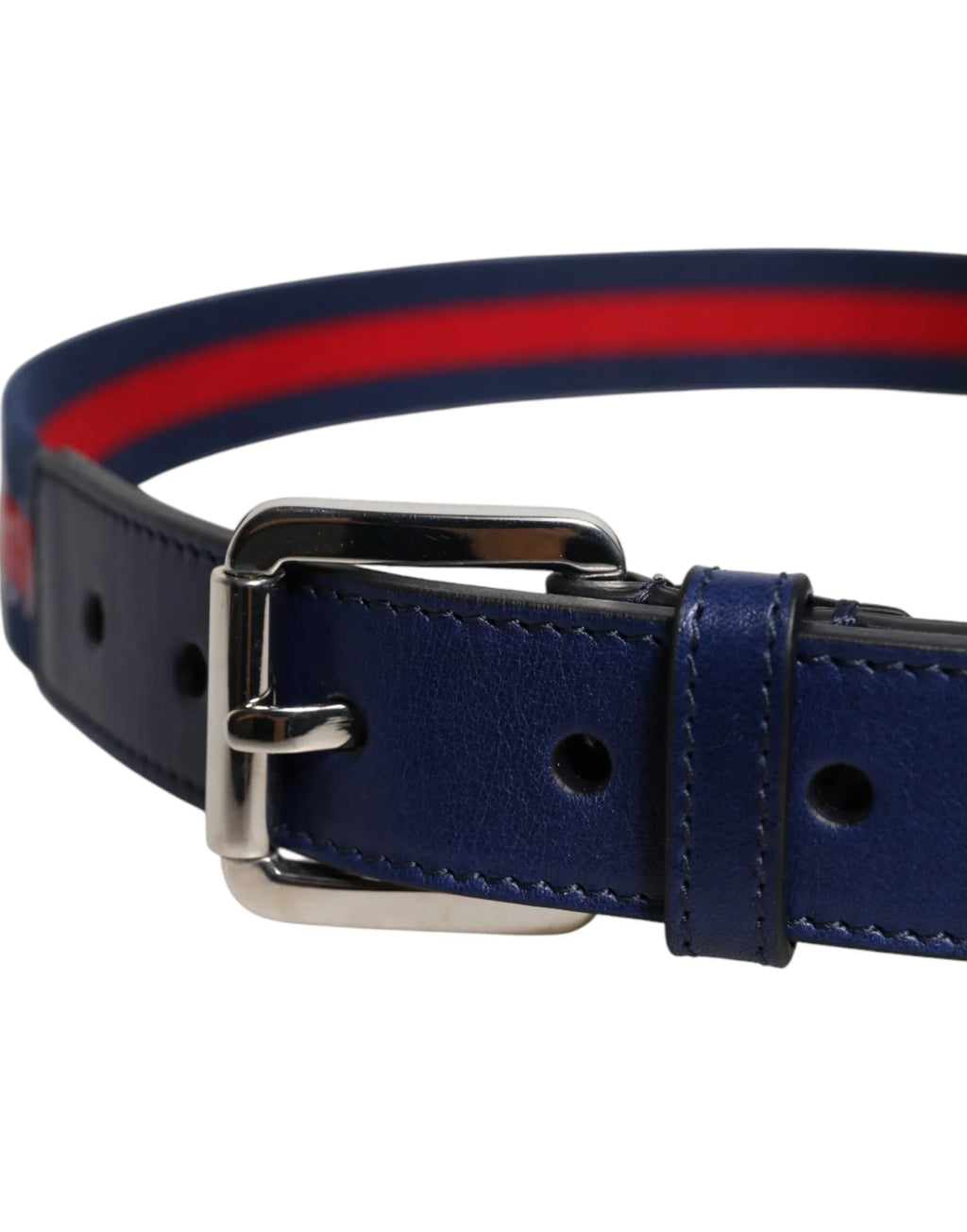 Dolce & Gabbana Blue Cotton Leather Printed Metal Buckle Belt - Zeiniez