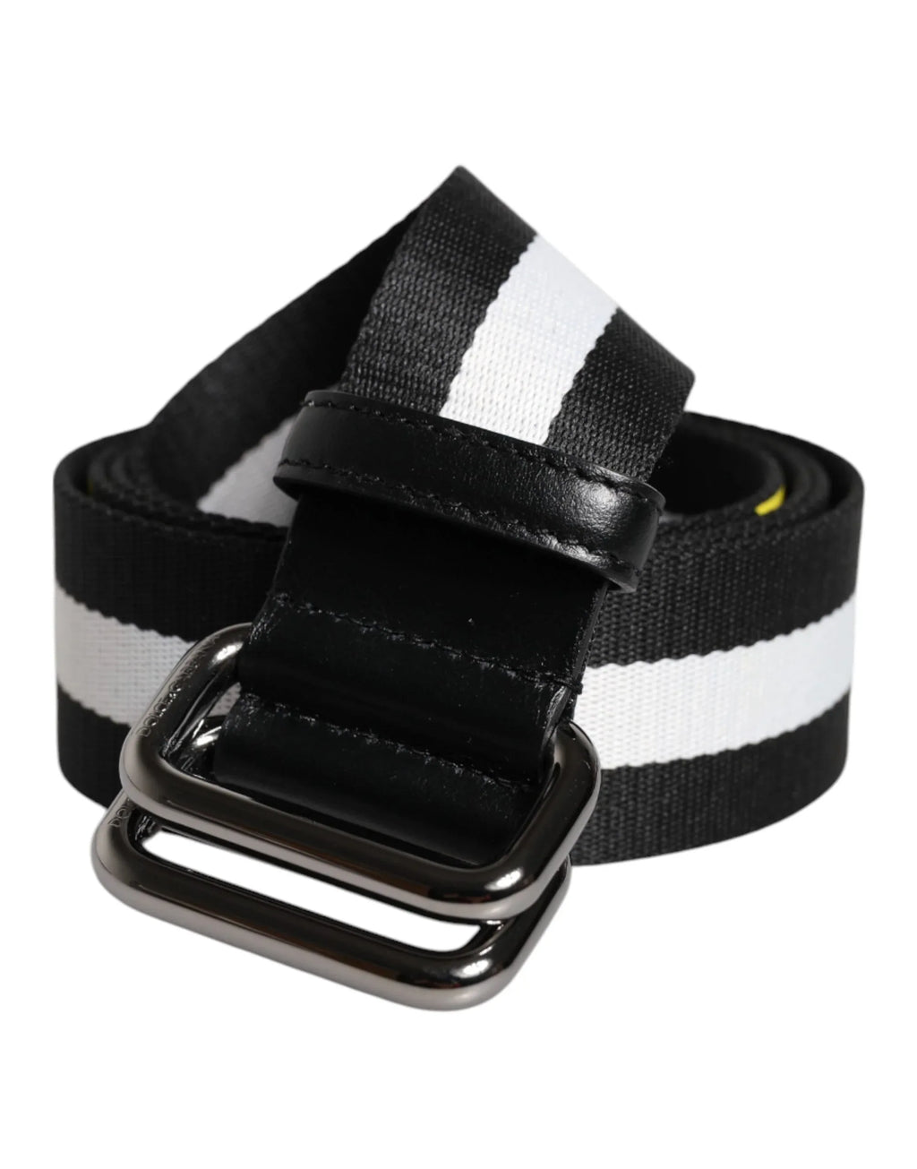 Dolce & Gabbana Black Yellow Logo Striped Metal Buckle Belt - Zeiniez