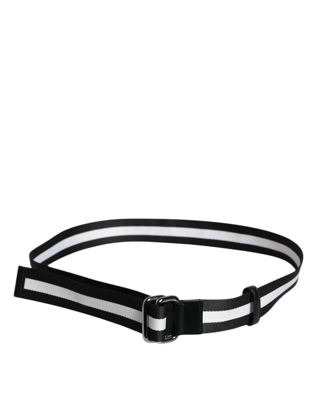 Dolce & Gabbana Black Yellow Logo Striped Metal Buckle Belt - Zeiniez
