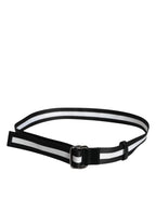 Dolce & Gabbana Black Yellow Logo Striped Metal Buckle Belt - Zeiniez