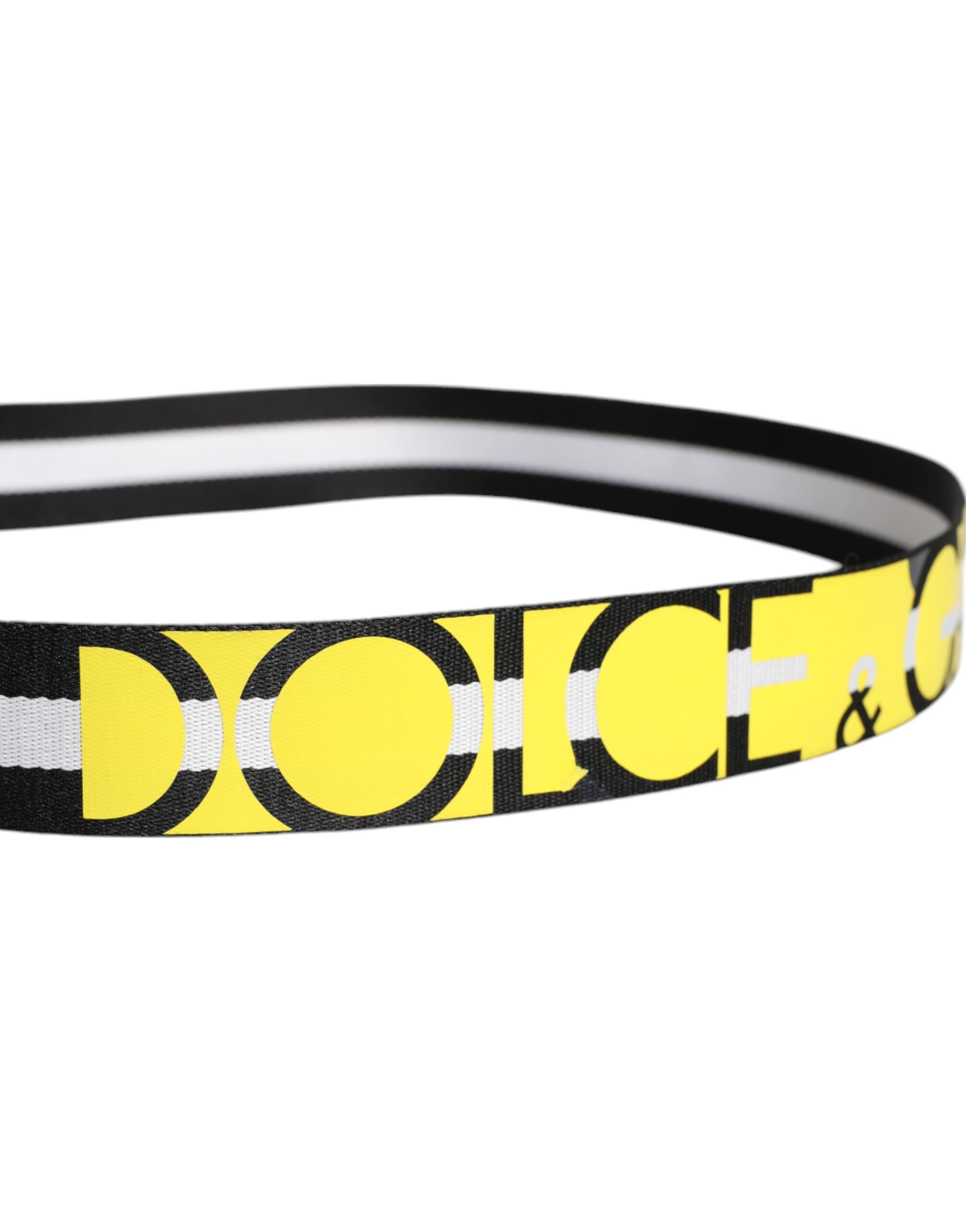 Dolce & Gabbana Black Yellow Logo Striped Metal Buckle Belt - Zeiniez
