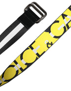 Dolce & Gabbana Black Yellow Logo Striped Metal Buckle Belt - Zeiniez