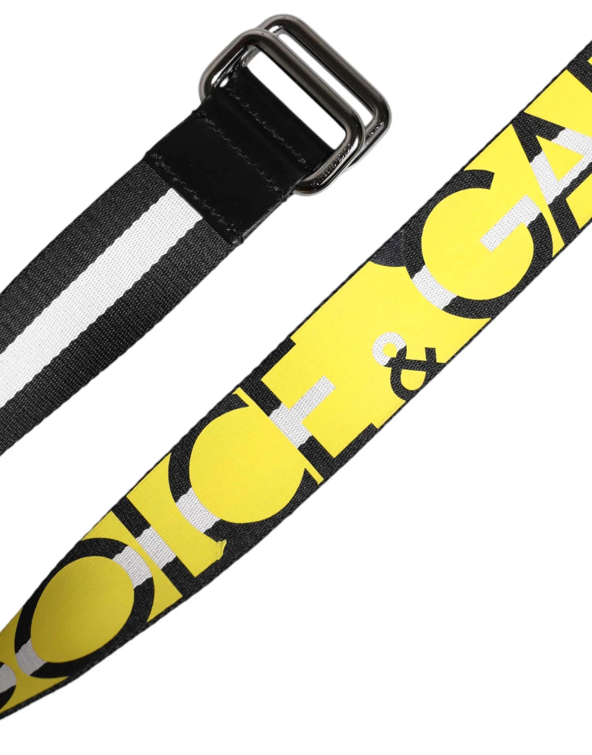 Dolce & Gabbana Black Yellow Logo Striped Metal Buckle Belt - Zeiniez