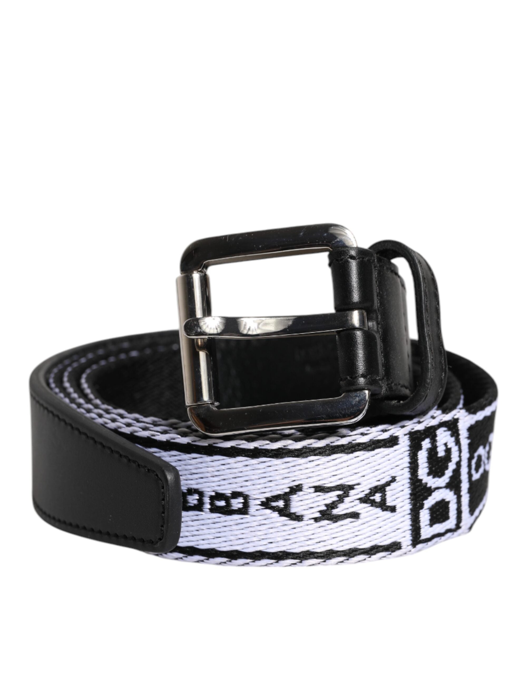 Dolce & Gabbana Black White Printed Metal Logo Buckle Belt - Zeiniez