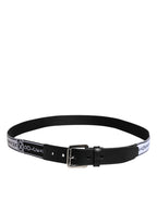 Dolce & Gabbana Black White Printed Metal Logo Buckle Belt - Zeiniez