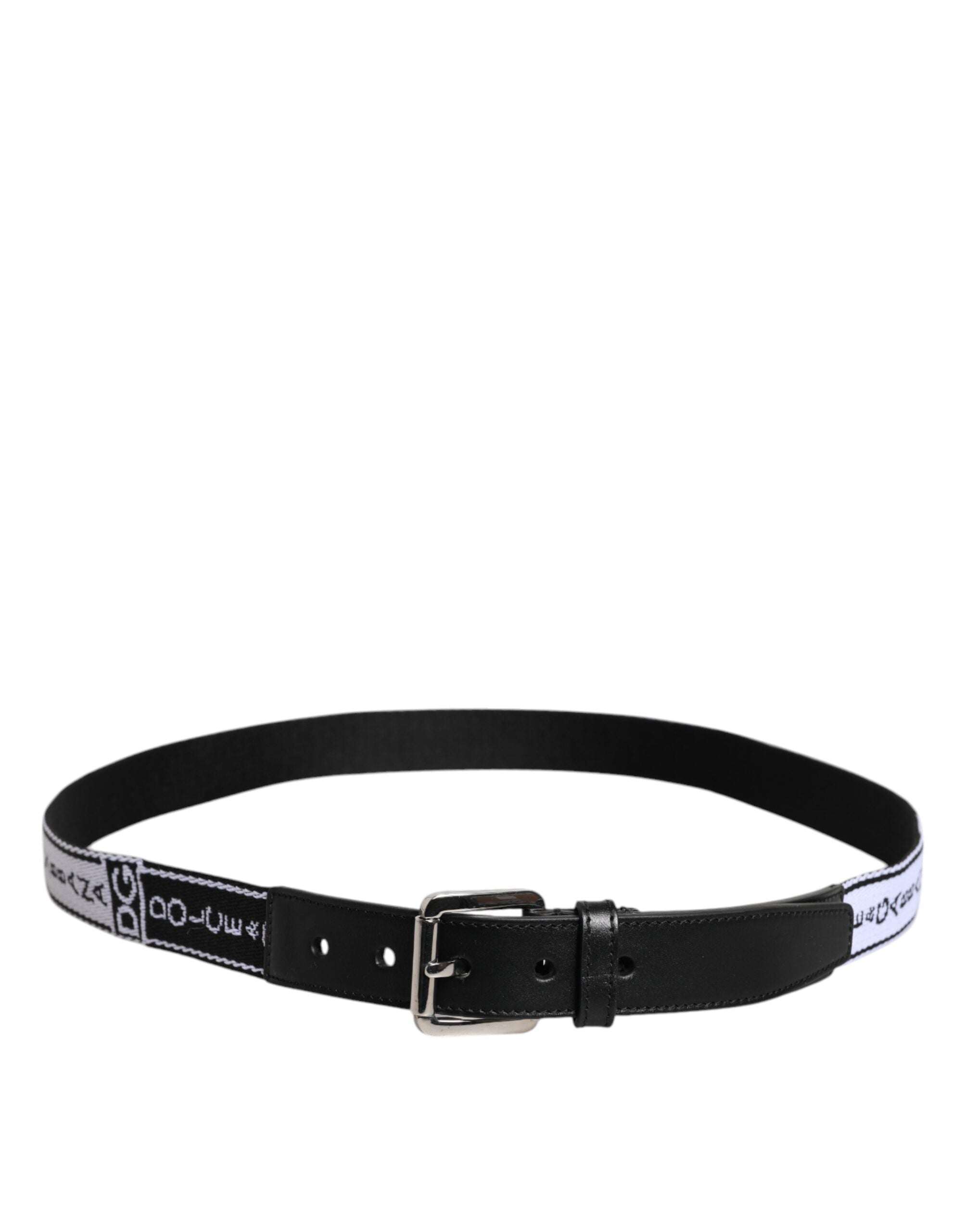 Dolce & Gabbana Black White Printed Metal Logo Buckle Belt - Zeiniez