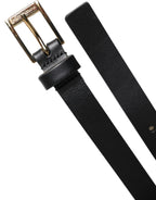 Dolce & Gabbana Black Calfskin Classic Metal Logo Buckle Belt - Zeiniez