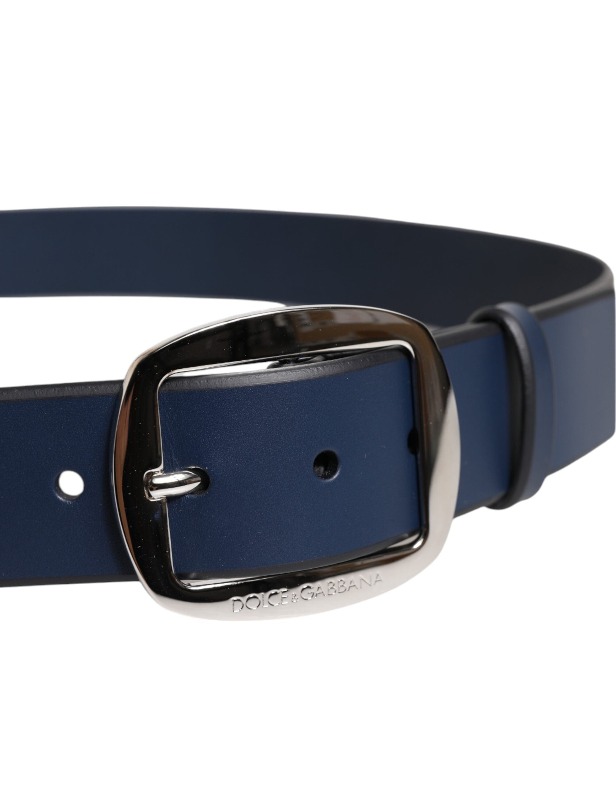 Dolce & Gabbana Blue Calf Leather Classic Metal Buckle Belt - Zeiniez