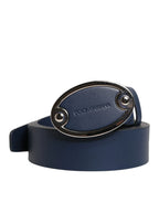 Dolce & Gabbana Blue Leather Classic Metal Logo Buckle Belt - Zeiniez
