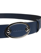 Dolce & Gabbana Blue Leather Classic Metal Logo Buckle Belt - Zeiniez