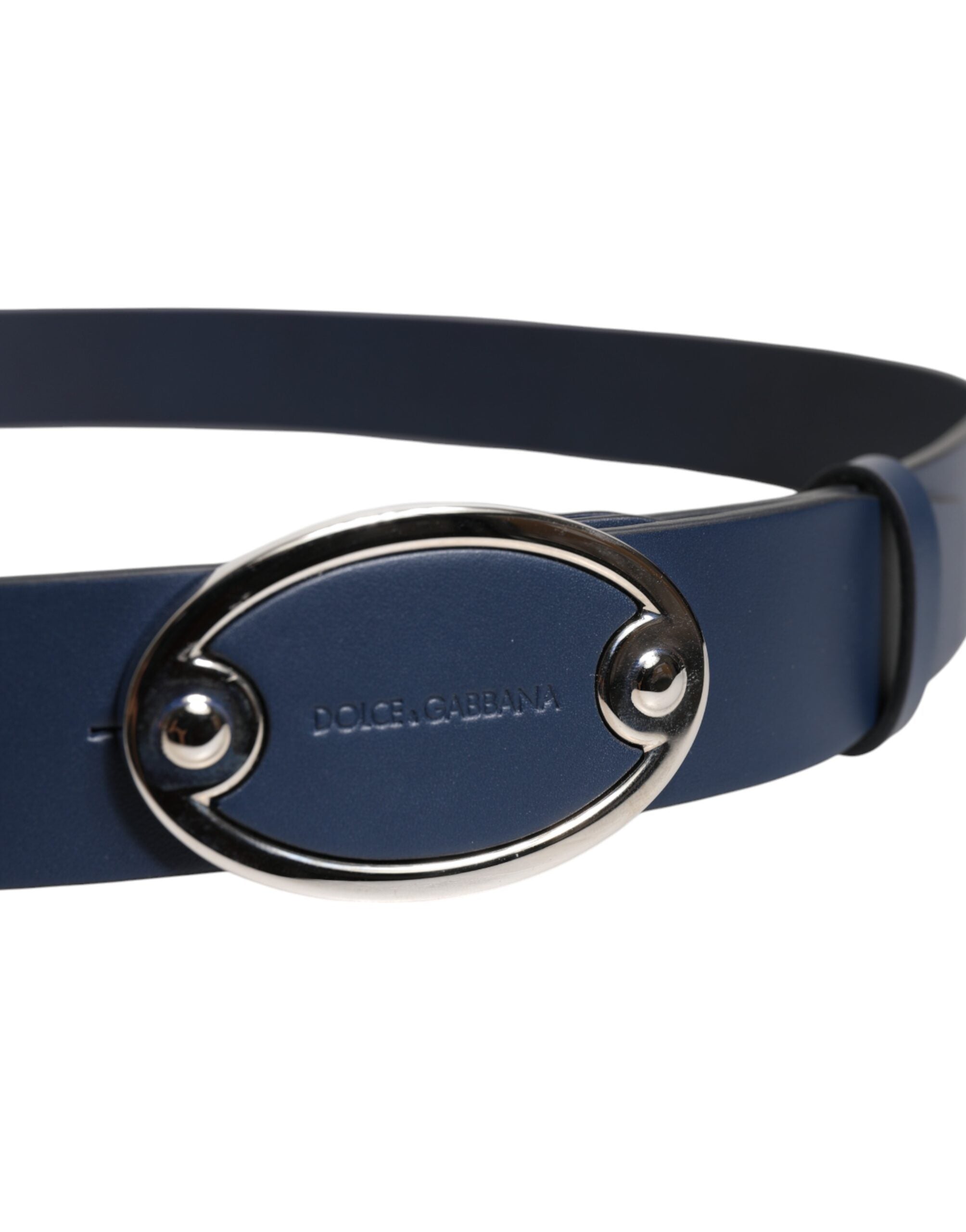 Dolce & Gabbana Blue Leather Classic Metal Logo Buckle Belt - Zeiniez