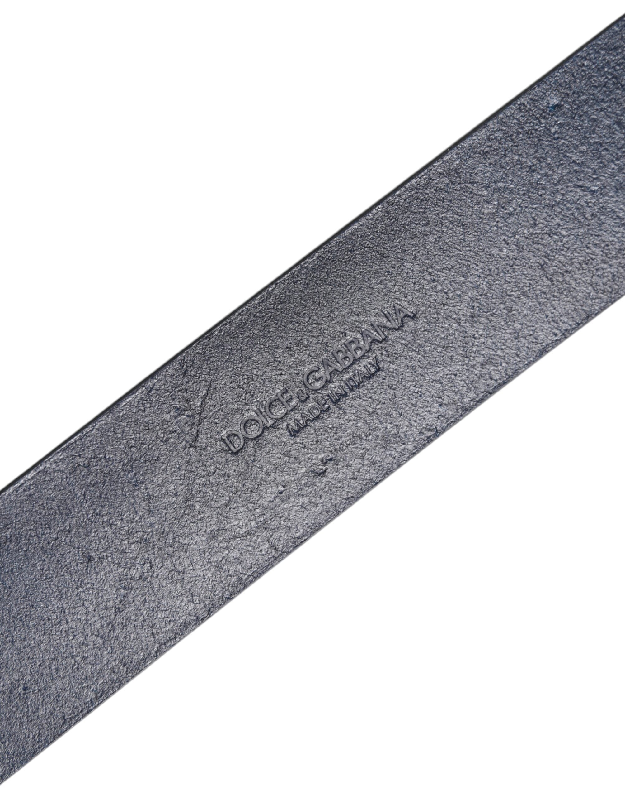 Dolce & Gabbana Blue Leather Classic Metal Logo Buckle Belt - Zeiniez