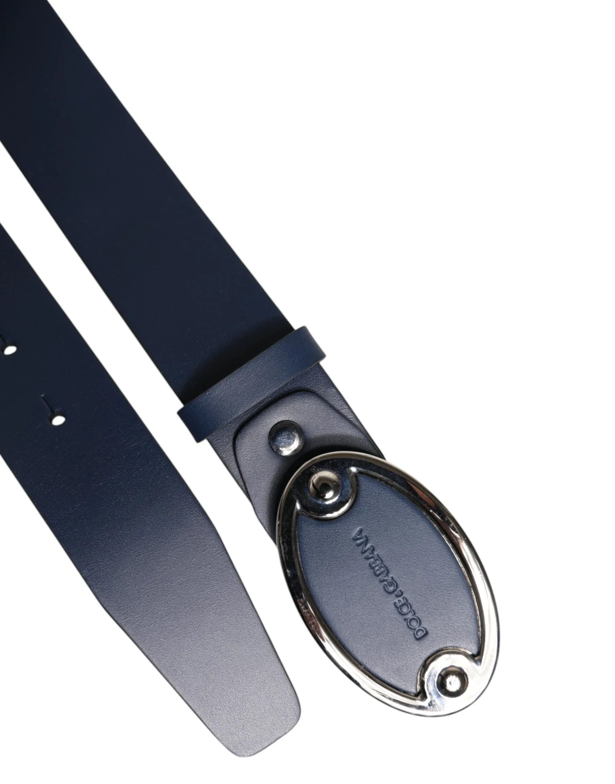 Dolce & Gabbana Blue Leather Classic Metal Logo Buckle Belt - Zeiniez