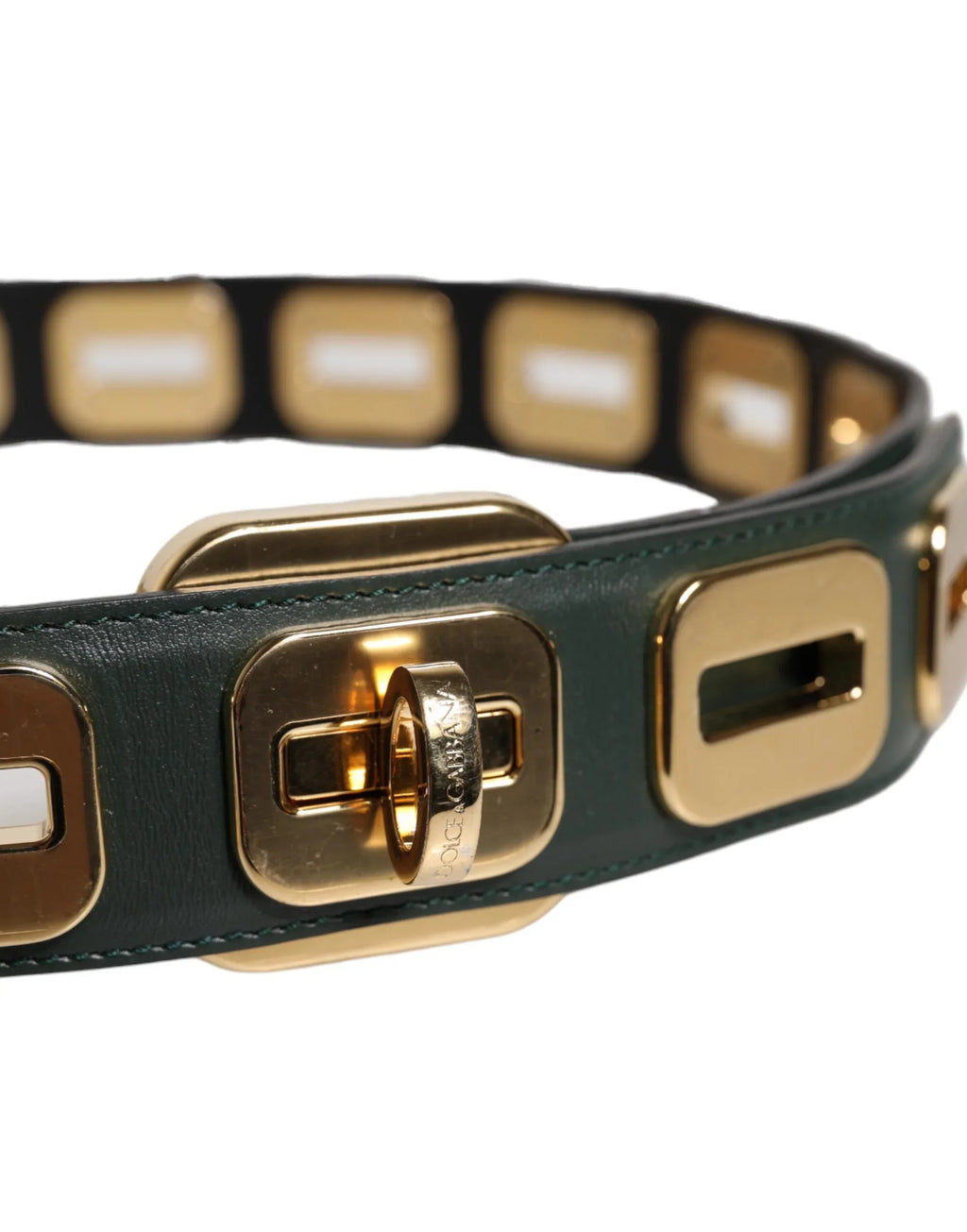Dolce & Gabbana Green Leather Gold Tone Rotating Buckle Belt - Zeiniez