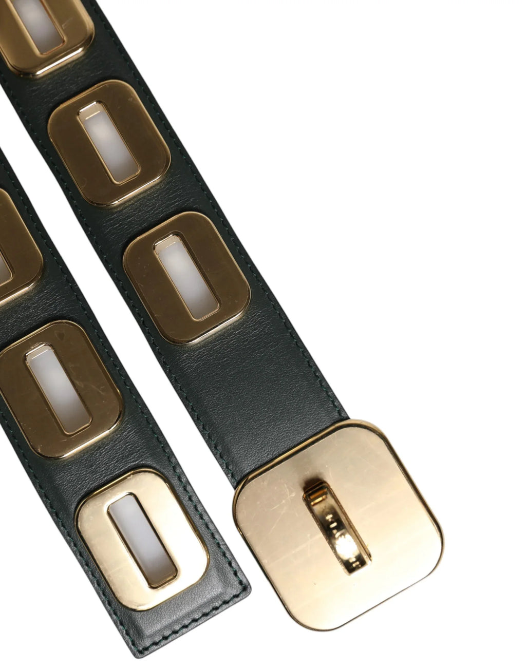 Dolce & Gabbana Green Leather Gold Tone Rotating Buckle Belt - Zeiniez