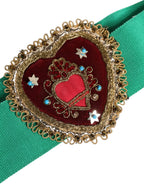 Dolce & Gabbana Green Stretch Wide Waist Heart Embellished Belt - Zeiniez
