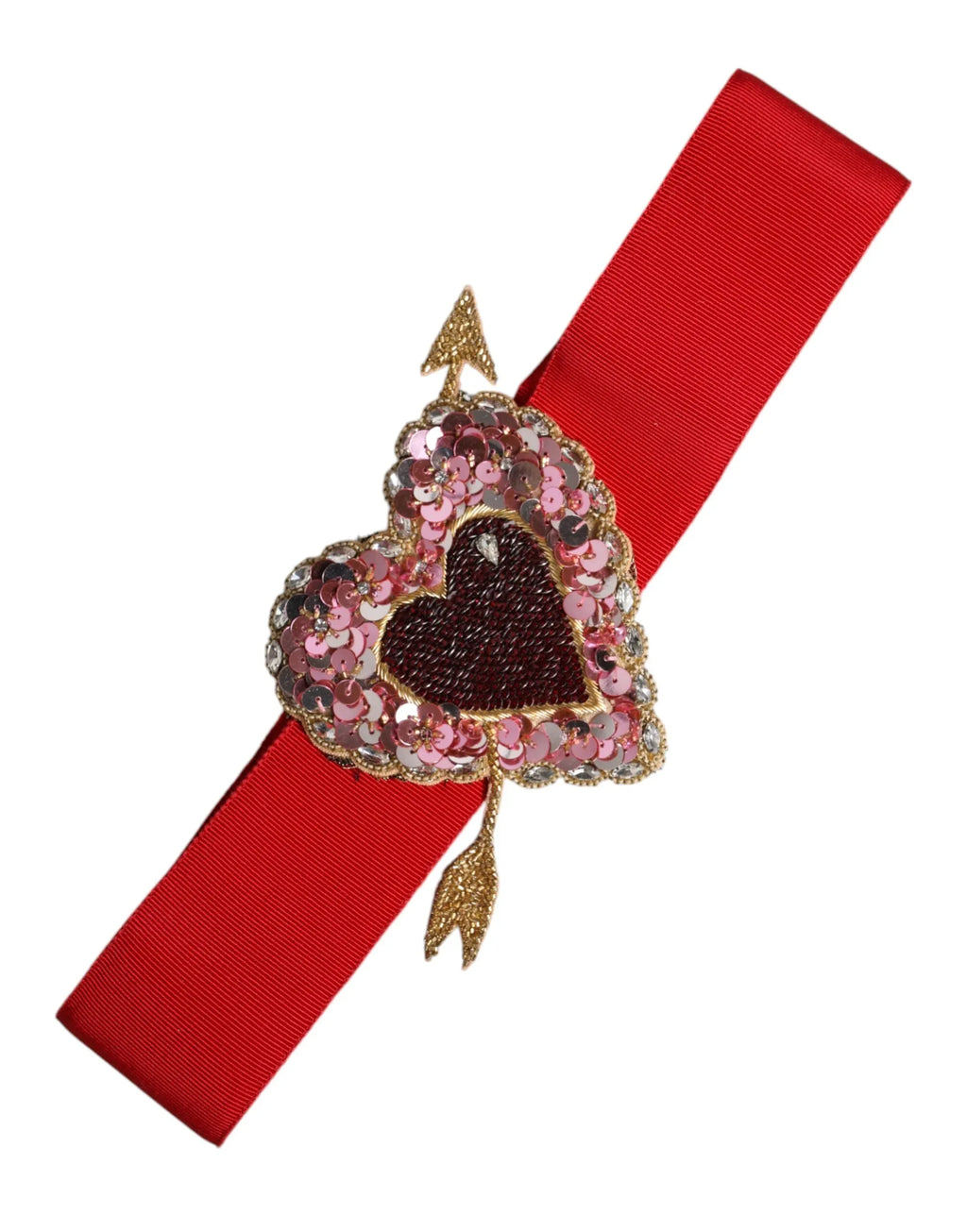 Dolce & Gabbana Red Stretch Wide Waist Heart Embellished Belt - Zeiniez
