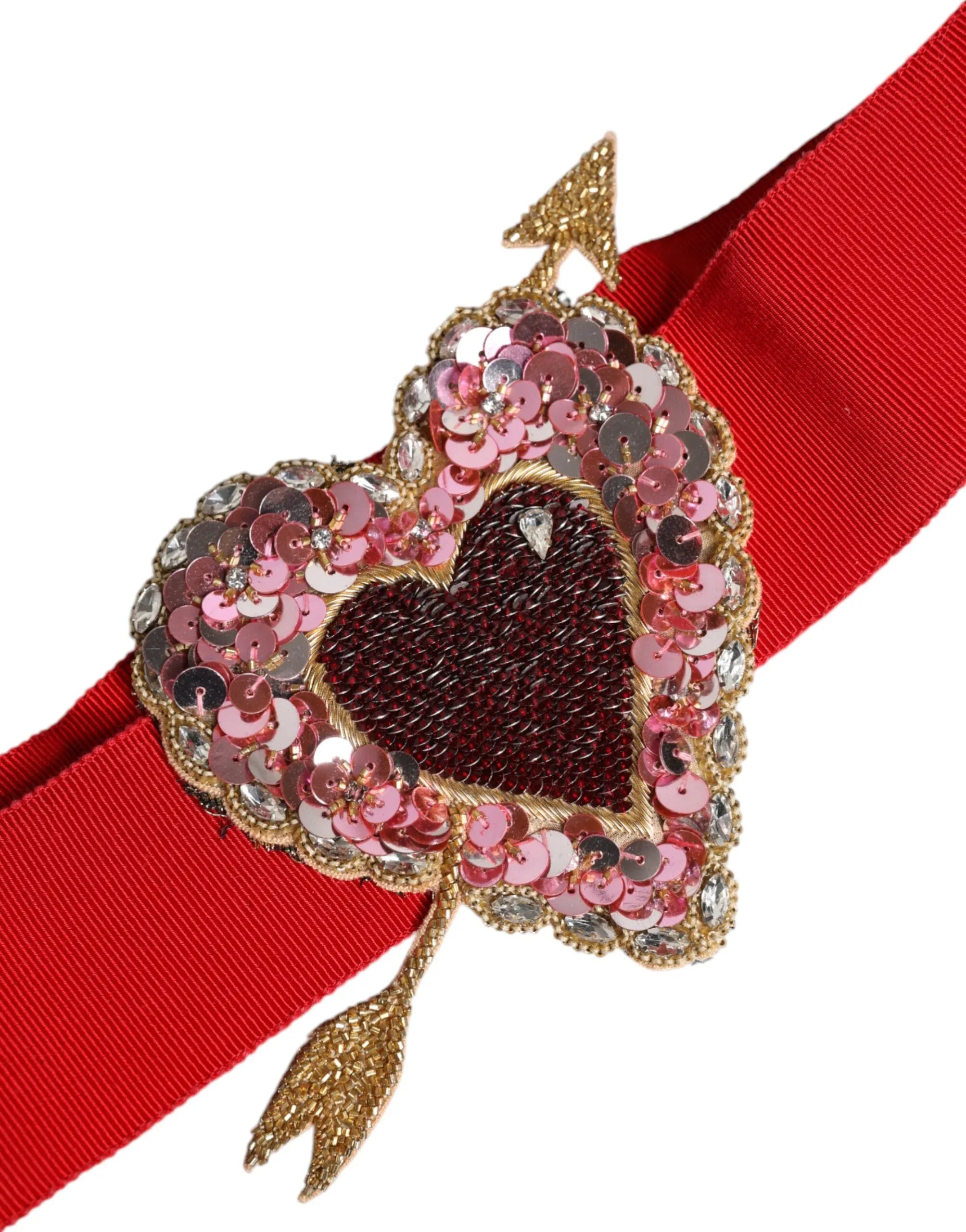 Dolce & Gabbana Red Stretch Wide Waist Heart Embellished Belt - Zeiniez