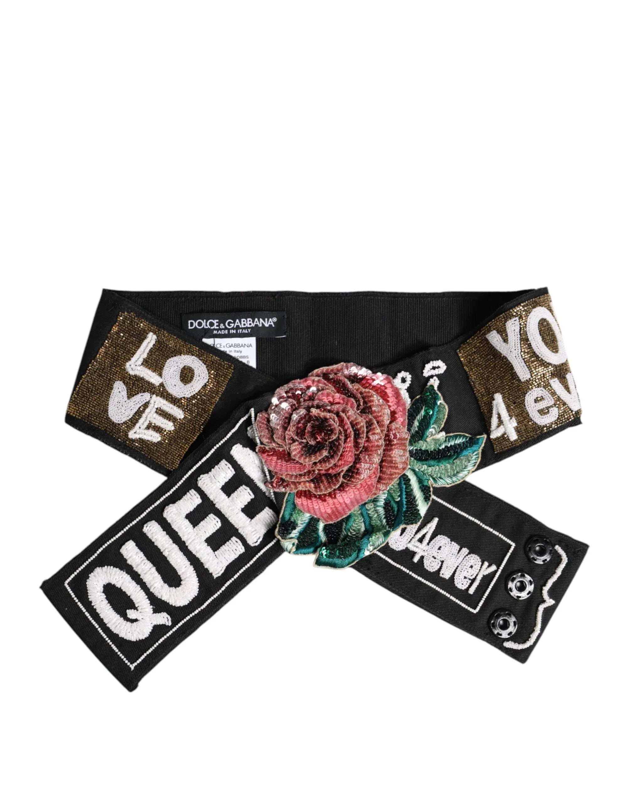 Dolce & Gabbana Black Stretch Multicolor Embellished Waist Belt - Zeiniez
