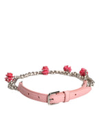 Dolce & Gabbana Pink Embelished Roses Textured Leather Belt - Zeiniez