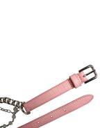 Dolce & Gabbana Pink Embelished Roses Textured Leather Belt - Zeiniez
