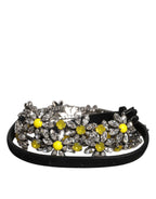 Dolce & Gabbana Black Leather Daisy Crystal Embellish Waist Belt - Zeiniez