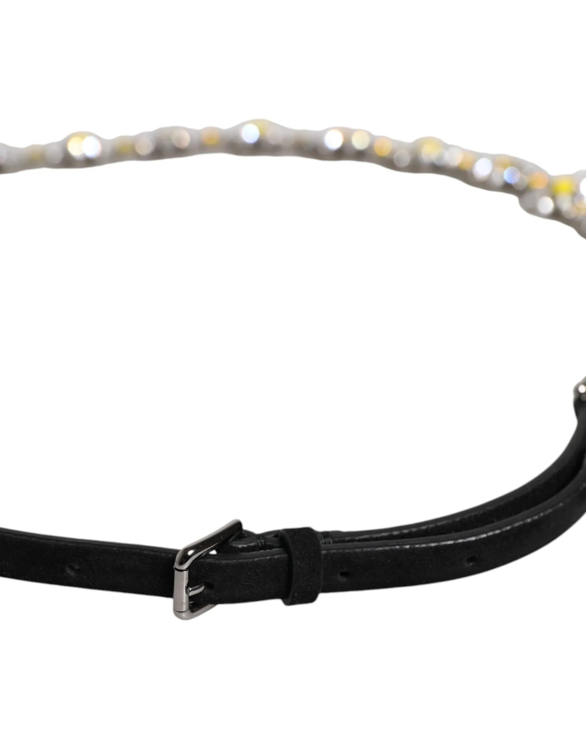 Dolce & Gabbana Black Leather Daisy Crystal Embellish Waist Belt - Zeiniez