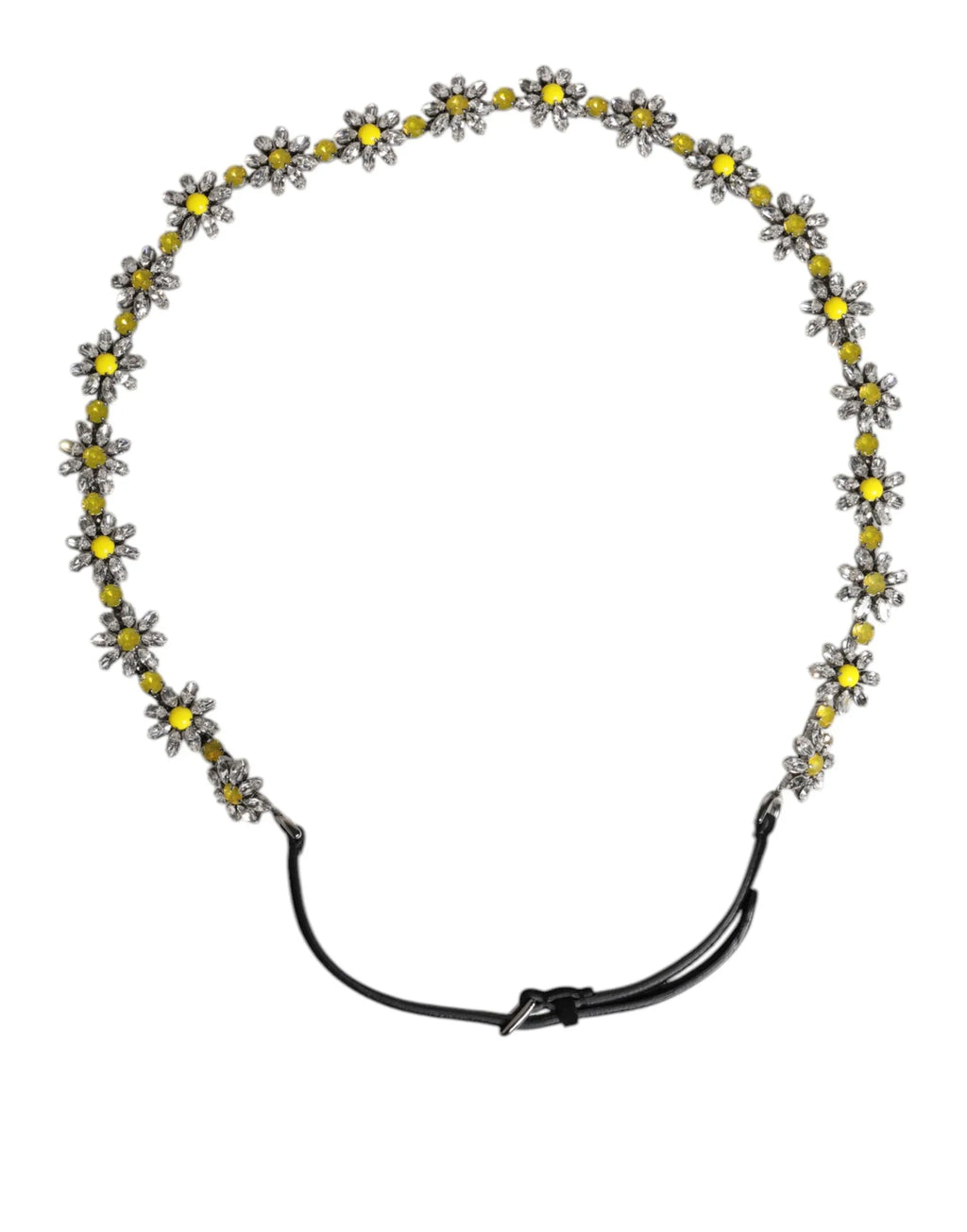 Dolce & Gabbana Black Leather Daisy Crystal Embellish Waist Belt - Zeiniez