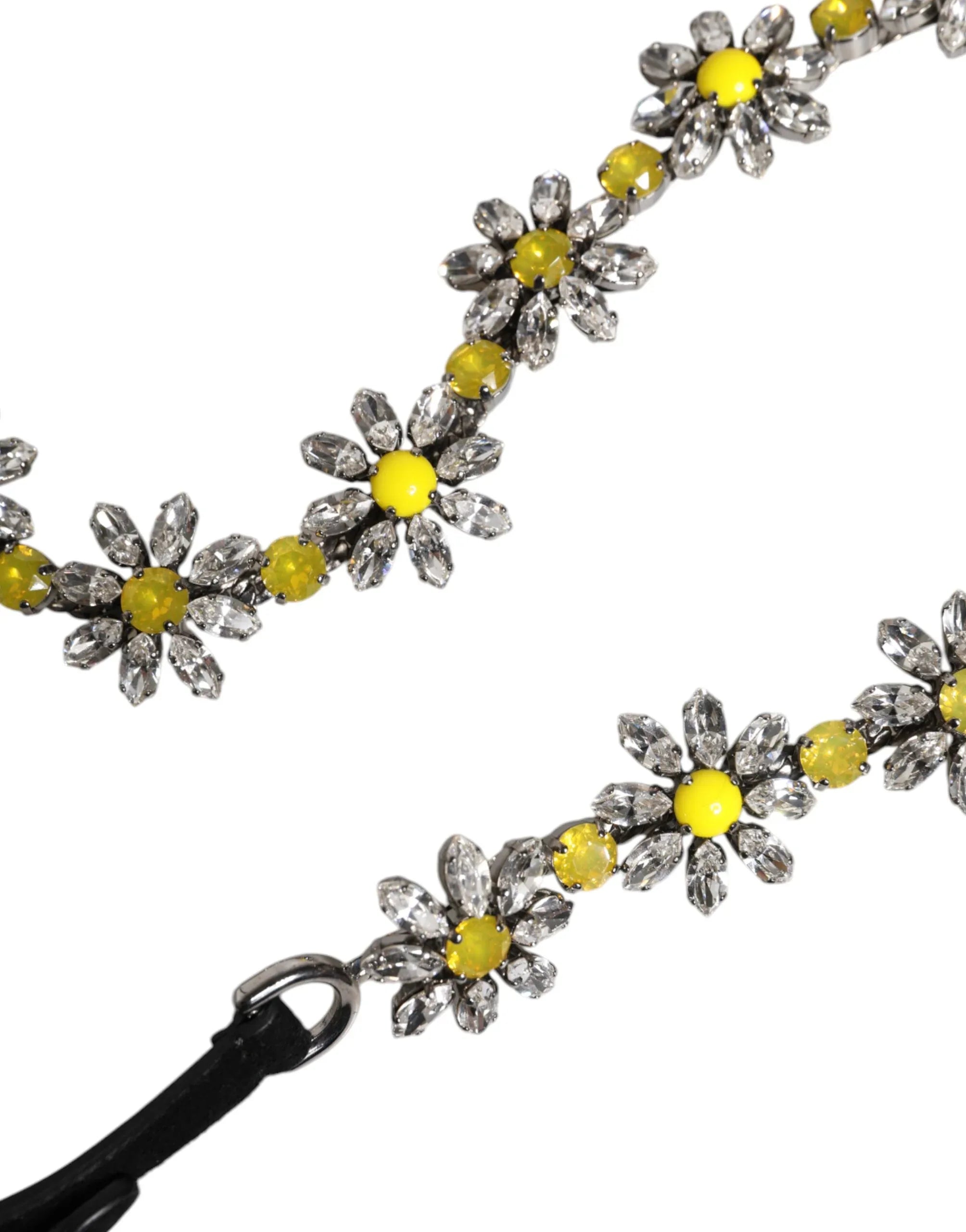 Dolce & Gabbana Black Leather Daisy Crystal Embellish Waist Belt - Zeiniez