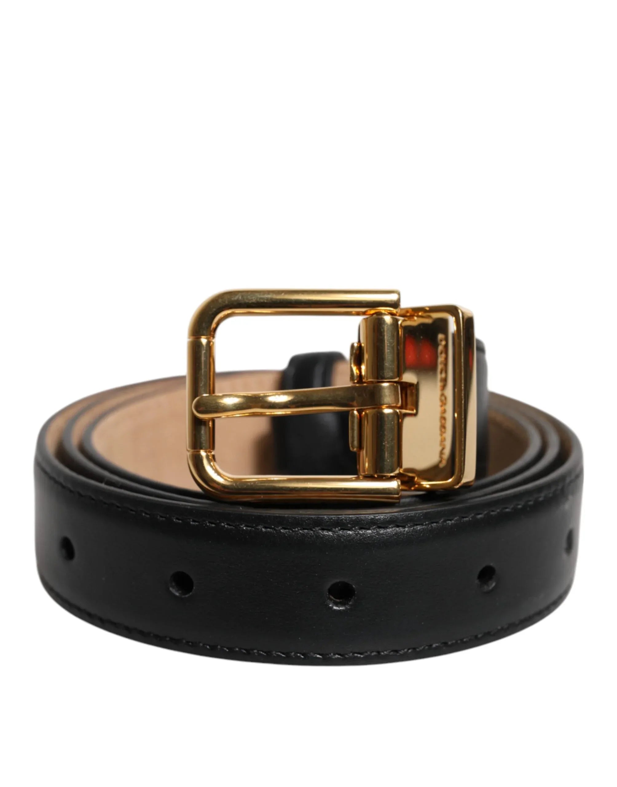 Dolce & Gabbana Black Leather Logo Metal Waist Buckle Belt - Zeiniez