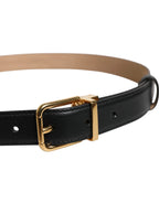 Dolce & Gabbana Black Leather Logo Metal Waist Buckle Belt - Zeiniez
